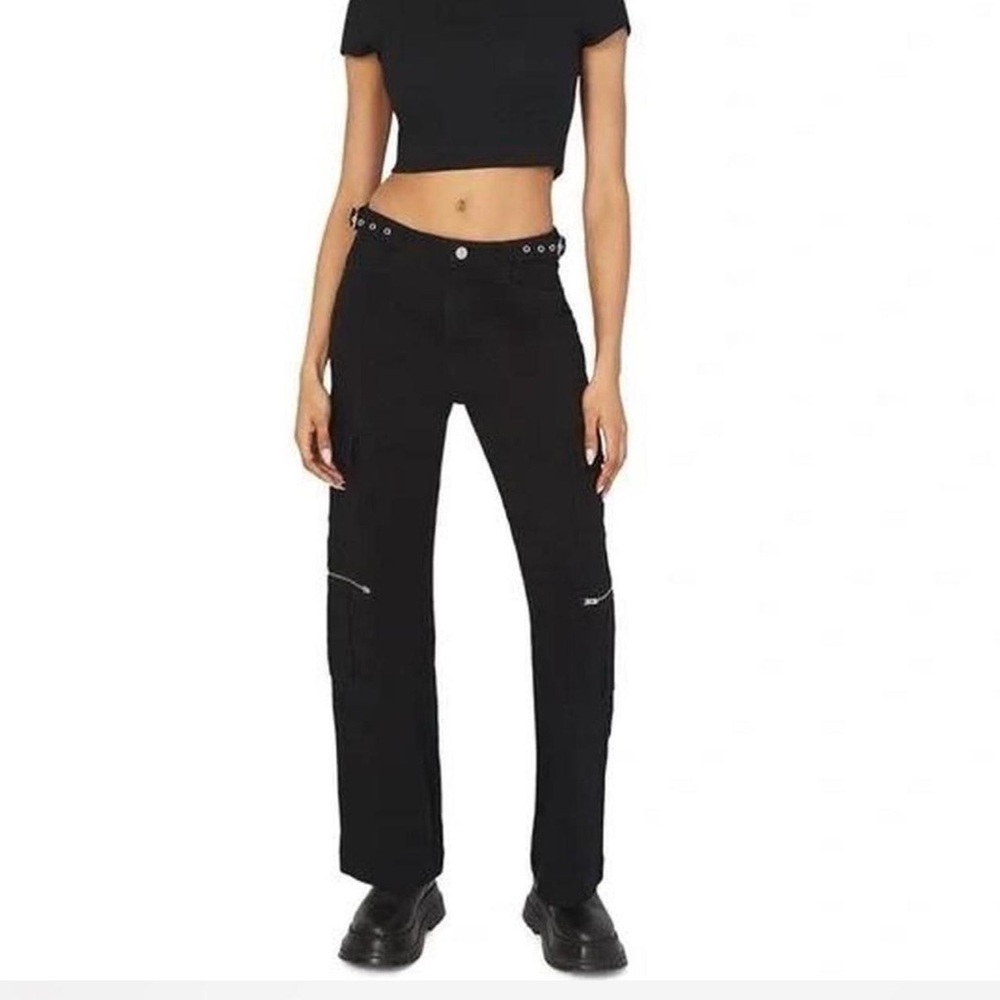 WeWoreWhat Black Straight Leg Jeans with Distressed Details